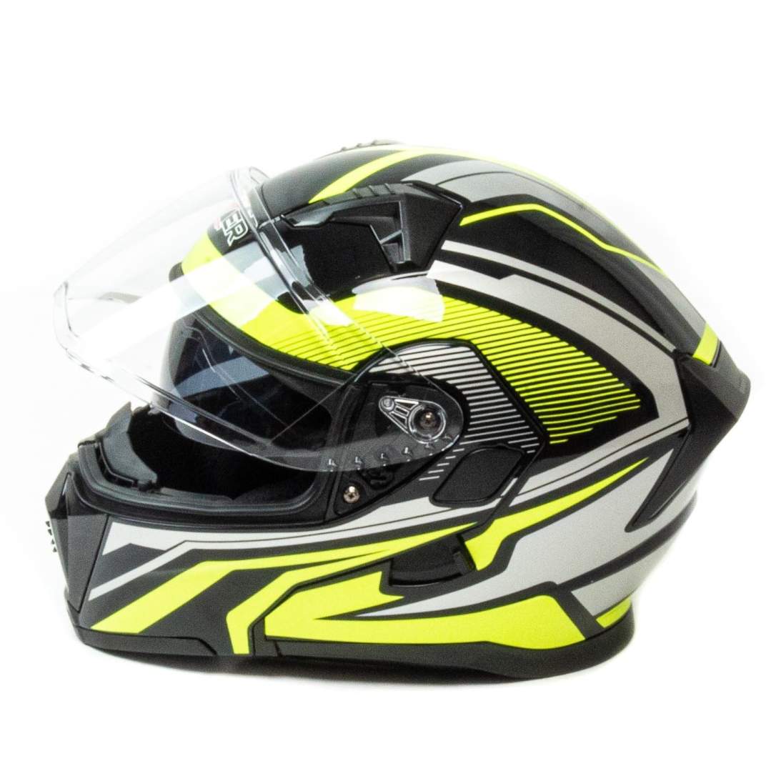 Шлем мото модуляр HIZER J5906 №1 (S) black/neon yellow (2 визора)